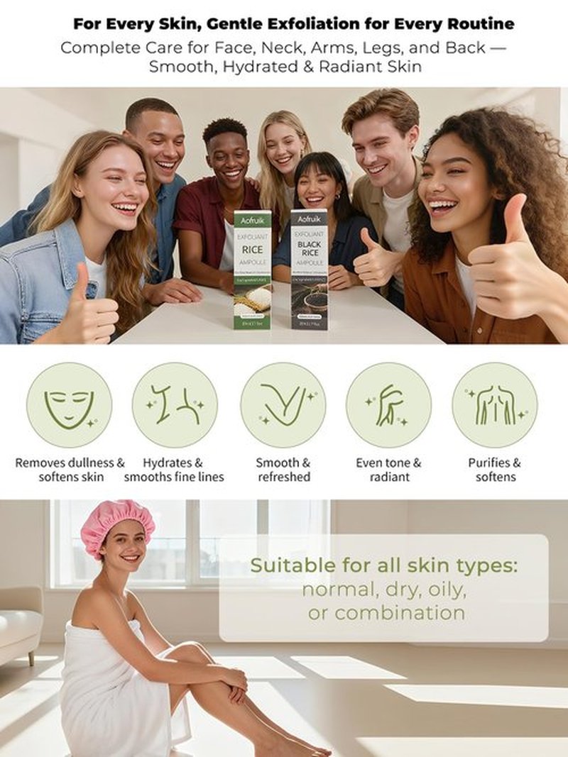 Aofruik Rice Exfoliating Ampoule Set, Black & White Rice Peeling Ampoule, Exfoliating Face and Body Scrub Dead Skin Cells, Blackheads Remover for All Skin Types (Rice)