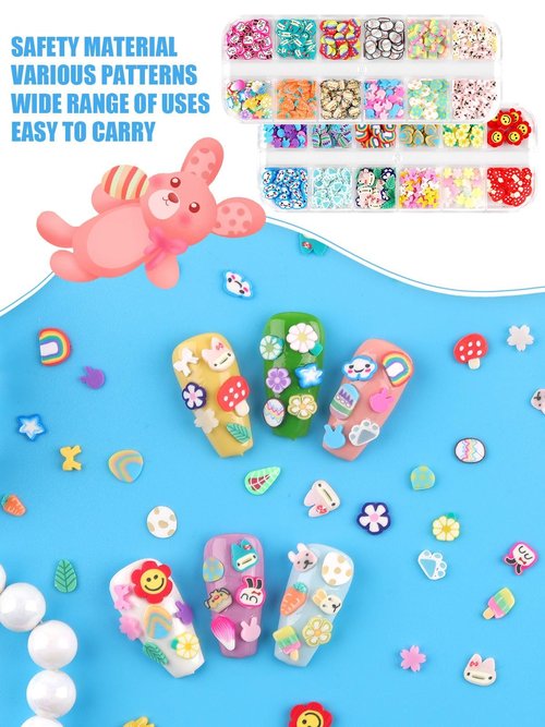 24 Grid Easter Nail Art Glitter Sequins, Kalolary Easter 3D Nail Art Glitter Stickers Decals Nail Art Supplie Mixed Shapes Cute Eggs Rabbits Carrot for Women Nail Art Decor and DIY Craft