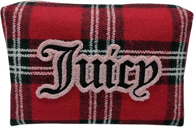 Juicy Couture Makeup Bag - Red Cosmetics Organizer with Zip Top | Travel Essentials Wedge Design