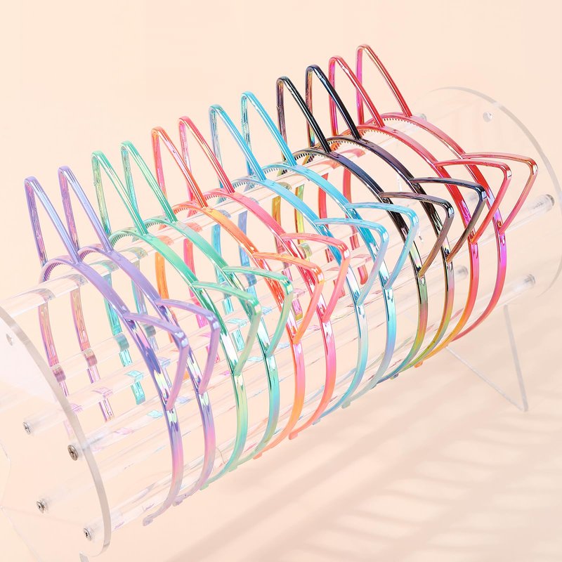 ZIRICHER 12Pcs Cat Ear Headbands Multicolor Plastic Hairbands Hair Hoops,Glitter Rainbow Cat Ear Headbands for Women Girls Daily Wear Party Favors Cat Headwear Costumes Accessories for Birthday Decor