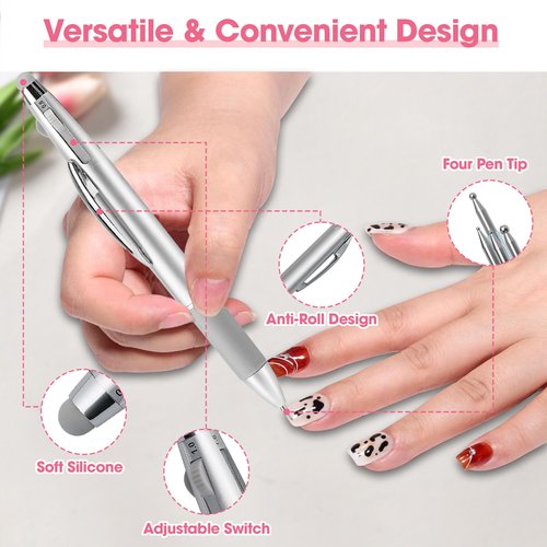 Nail Dotting Pen 5 in 1 2 PACK, Ballpoint Pen Design Nail Dotting Tool for Manicure Art Painting with 4 Size Marking and Pressing Head, For Nail Art Painting, Rhinestones DIY and Salon (2 PACK)