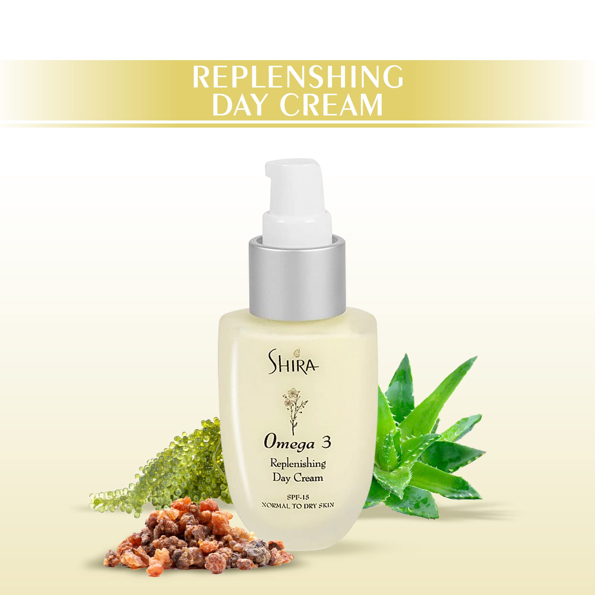 Shira Omega 3 Replenishing Day Cream 2oz – Anti-Aging Face Moisturizer for Normal to Dry Skin – Hydrating Day Cream Helps Reduce Fine Lines, Wrinkles, and Prevent Sun Damage – Nourishing Skincare