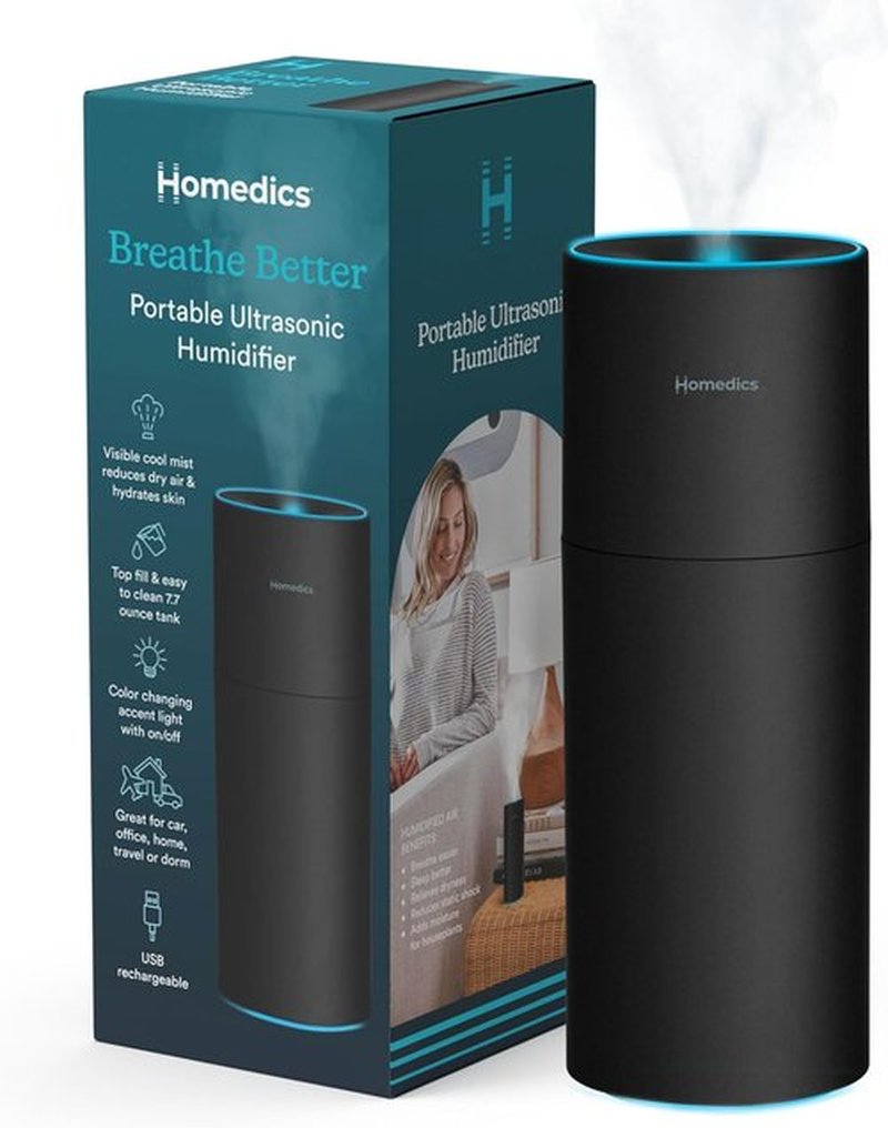 Homedics Portable Humidifier - Cool Mist Air Humidifier with Color-Changing Light | Compact for Travel & Office