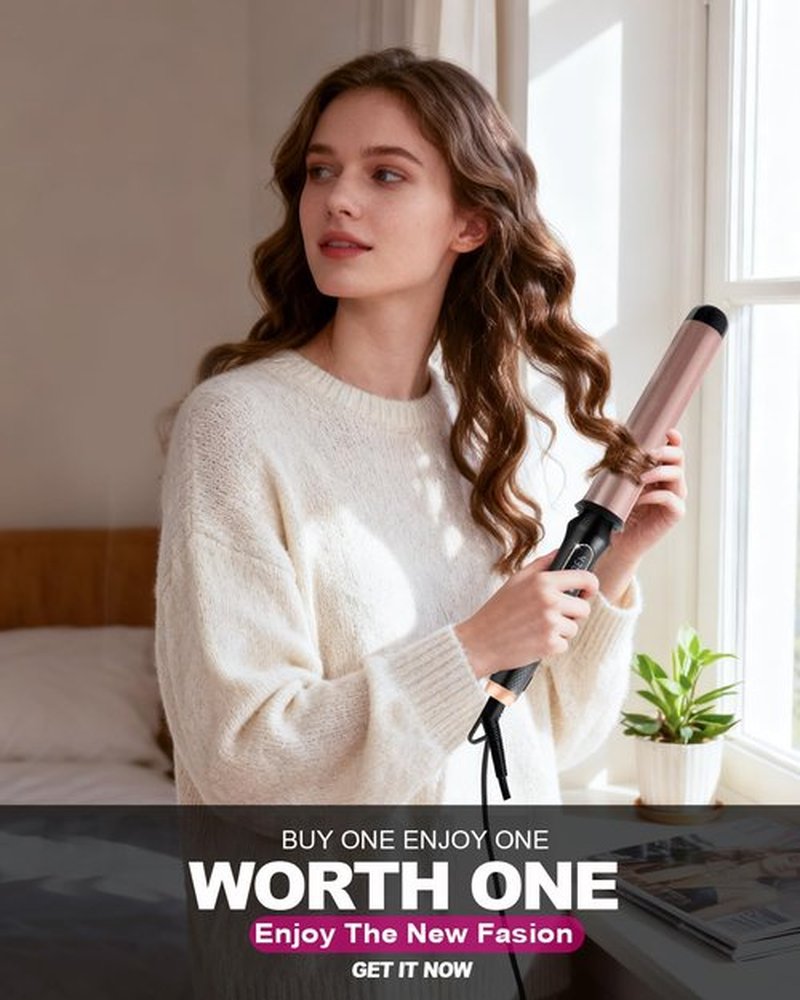 Curling Wand 1 1/2 Inch,Curling Iron 1.5 inch Professional for Beach Wave,Clamp Free Curling Wand for Quick Styling.