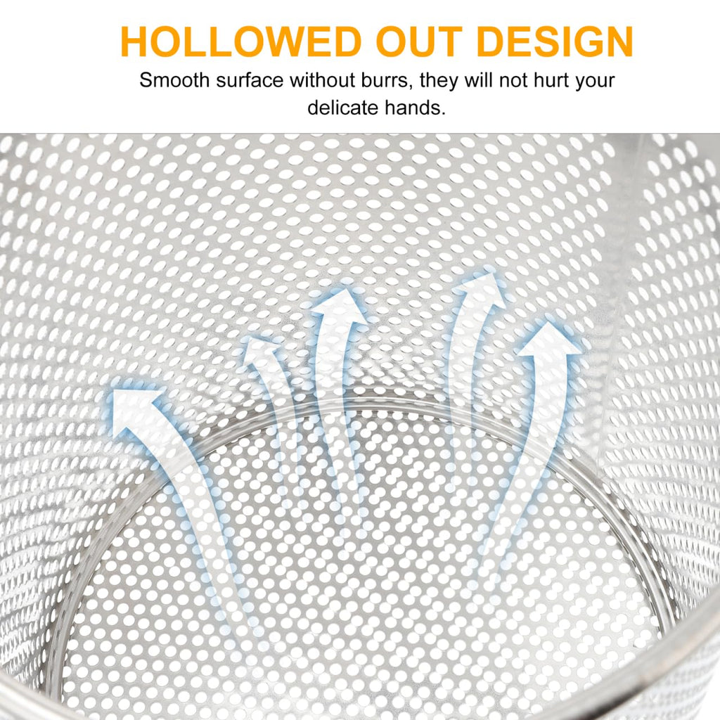 Angoily Mesh Pasta Strainer 1 Gal Stainless Steel 6.5" Deep Noodles Basket Hot Pot Colander with Wooden Handle 3.7L Boiling Spider Strainer for Cooking Dumpling Vegetable Food