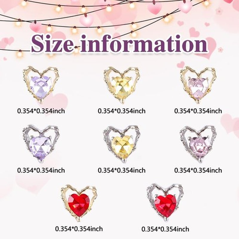 SILPECWEE 40pcs Heart Nail Rhinestones and Charms 3D Nail Charms for Valentine's Day Flat-Back Nail Crystals Glass Gems Diamond for Nails Alloy Nail Art Studs Nail Jewelry Decoration