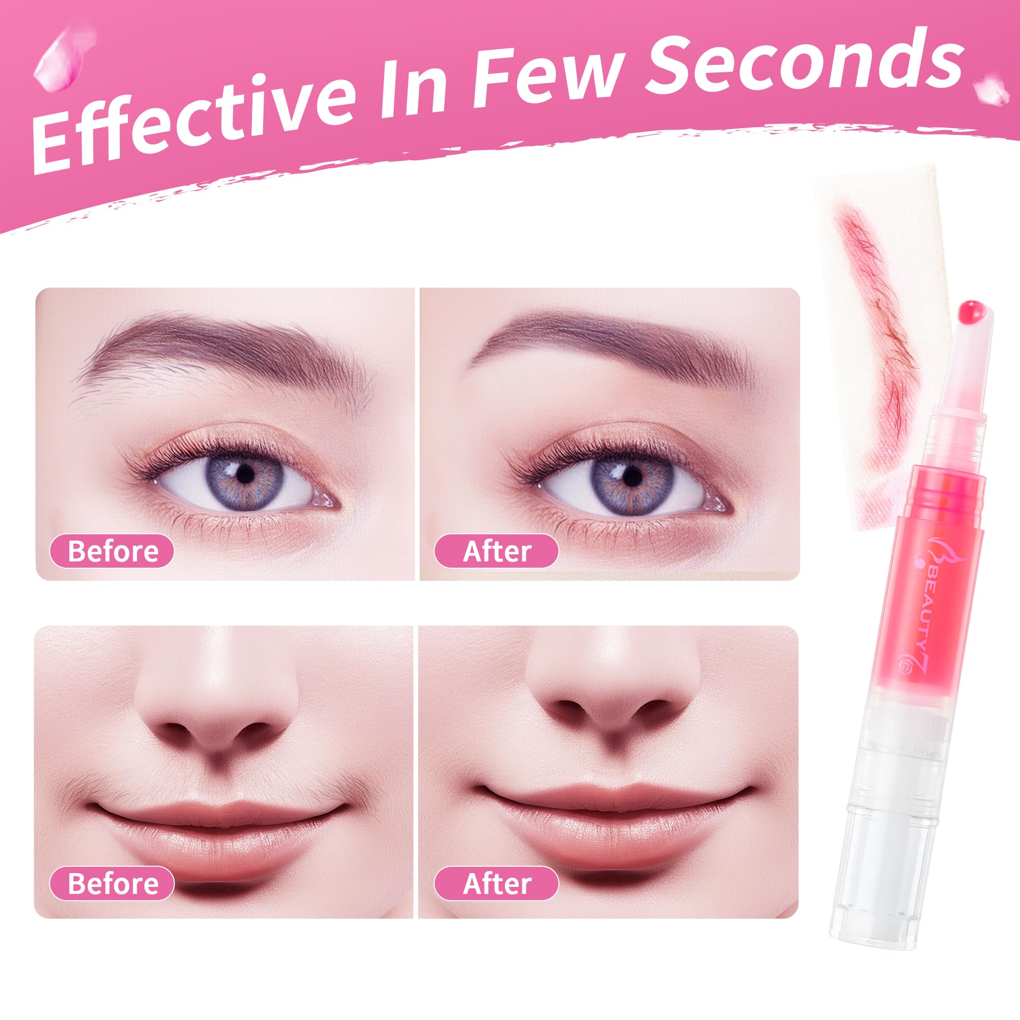 Beauty7 Sticky Eyebrow Wax, Face Waxing, Facial Hair Removal for Upper Lip Cheeks Chin, Eyebrow Shaper Wax, Waxing Strips for All Skin Type for Women