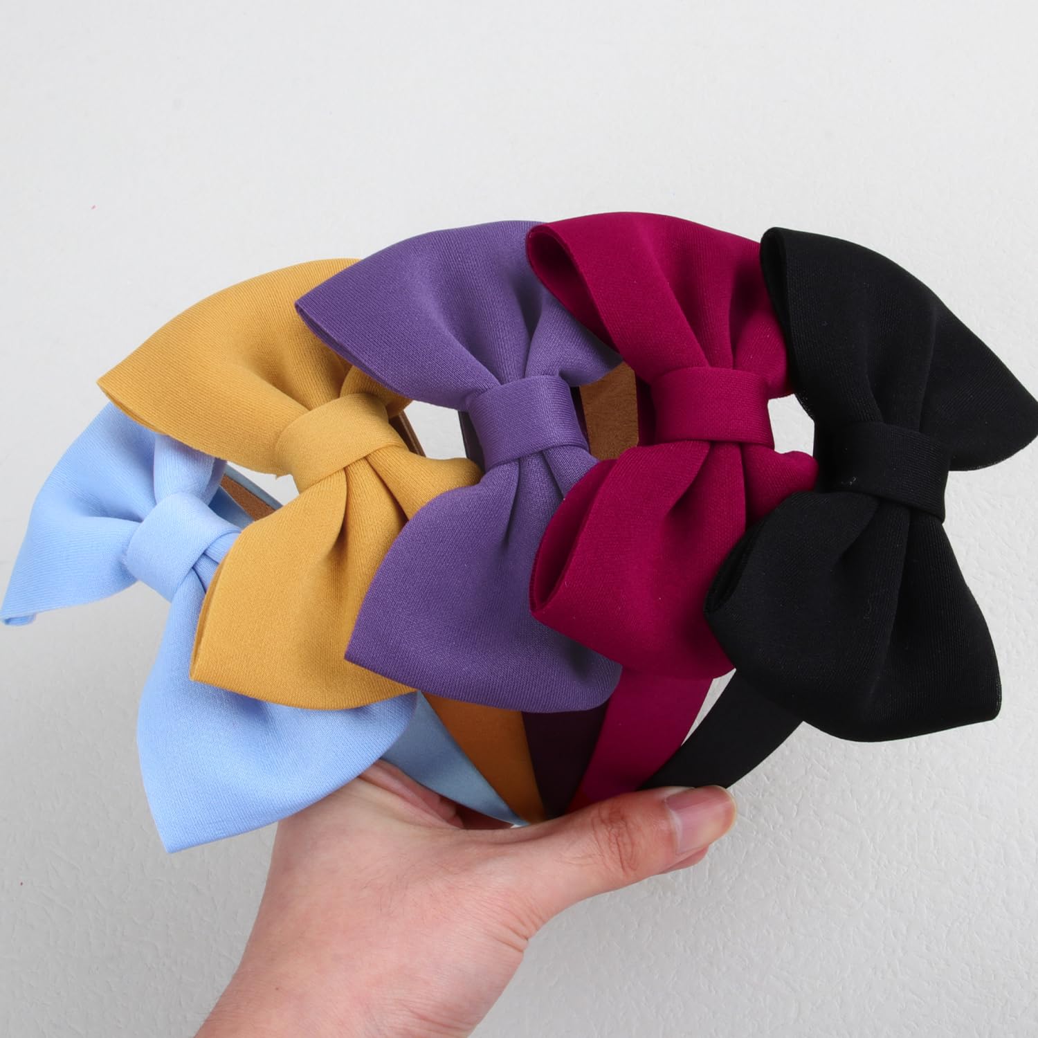 WJYX BOWS 10pcs Satin Fabric 5 inch Bow Headband Wide Hairband Simple and Plain Hair Hoop Hair Accessories for Women Girls