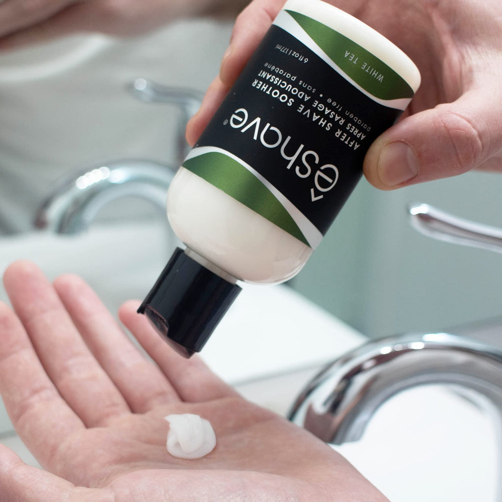 eShave Luxury After Shave Balm for Men-After Shave Lotion Soothes Razor Burn- Deep Moisturizes Skin- All-Natural Vegan After Shave Cream Calming White Tea 6 oz