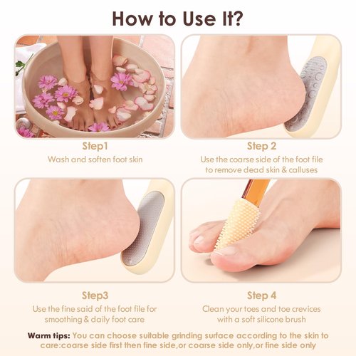 Foot Callus Remover, Foot File Callus Remover for Feet, Double Sided Foot Scrubber with Soft Silicone Brush (Yellow)