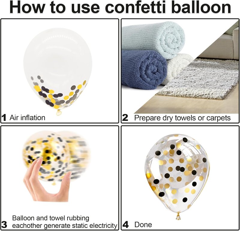 Bezente Black Gold Confetti Balloons - 12-Inch Helium Balloons for Weddings, Graduations & Parties | 60 Pack
