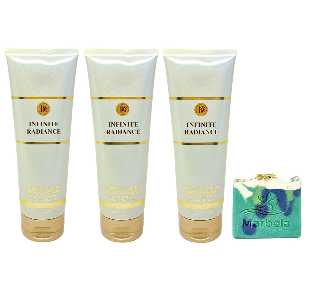Bath & Body Works Infinite Radiance 3 Pack Body Cream Bundle with an Aloe Vera Bar Soap