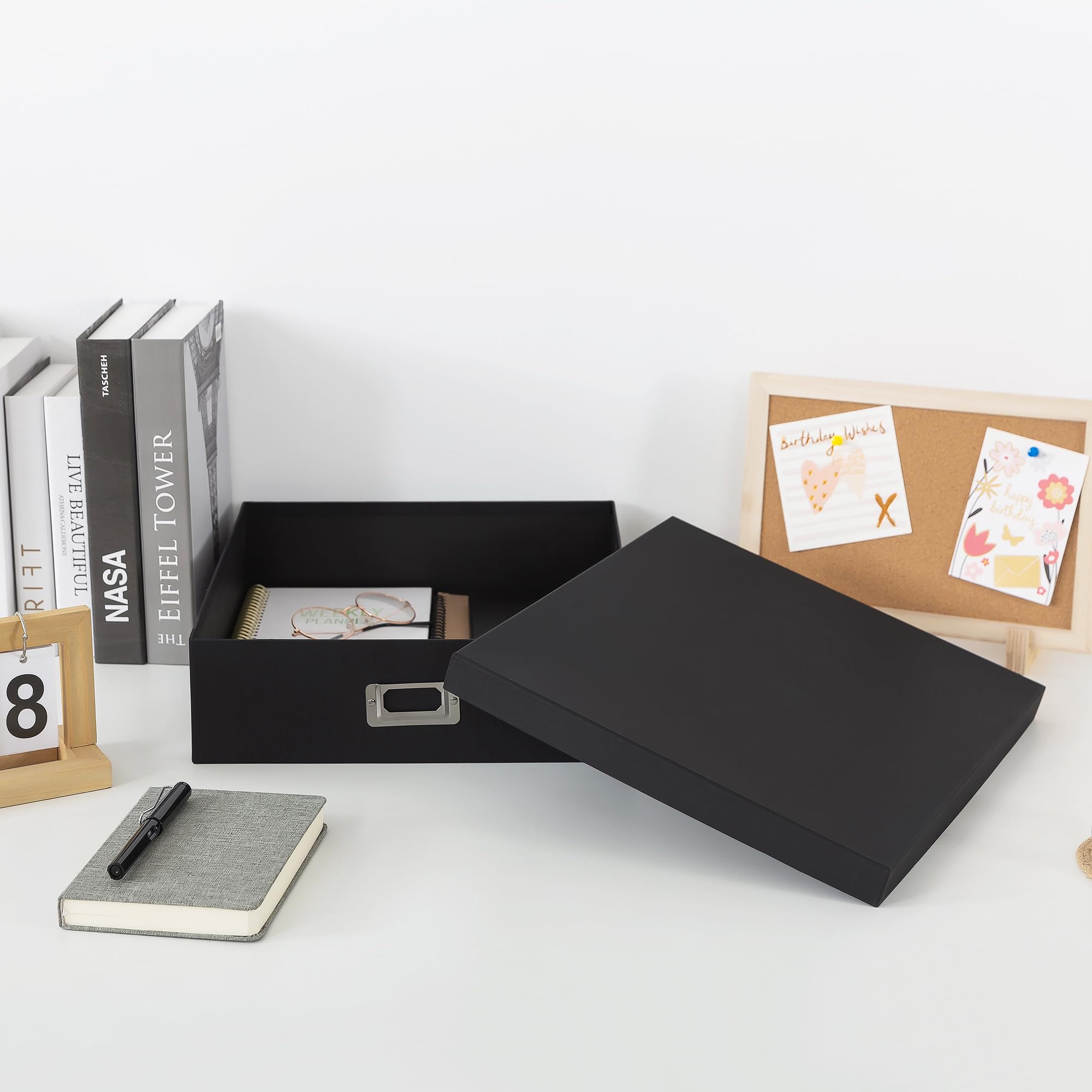 Soul & Lane - Black Scrapbook Photo Storage Box with Lid, 14.8x13x3.7 In
