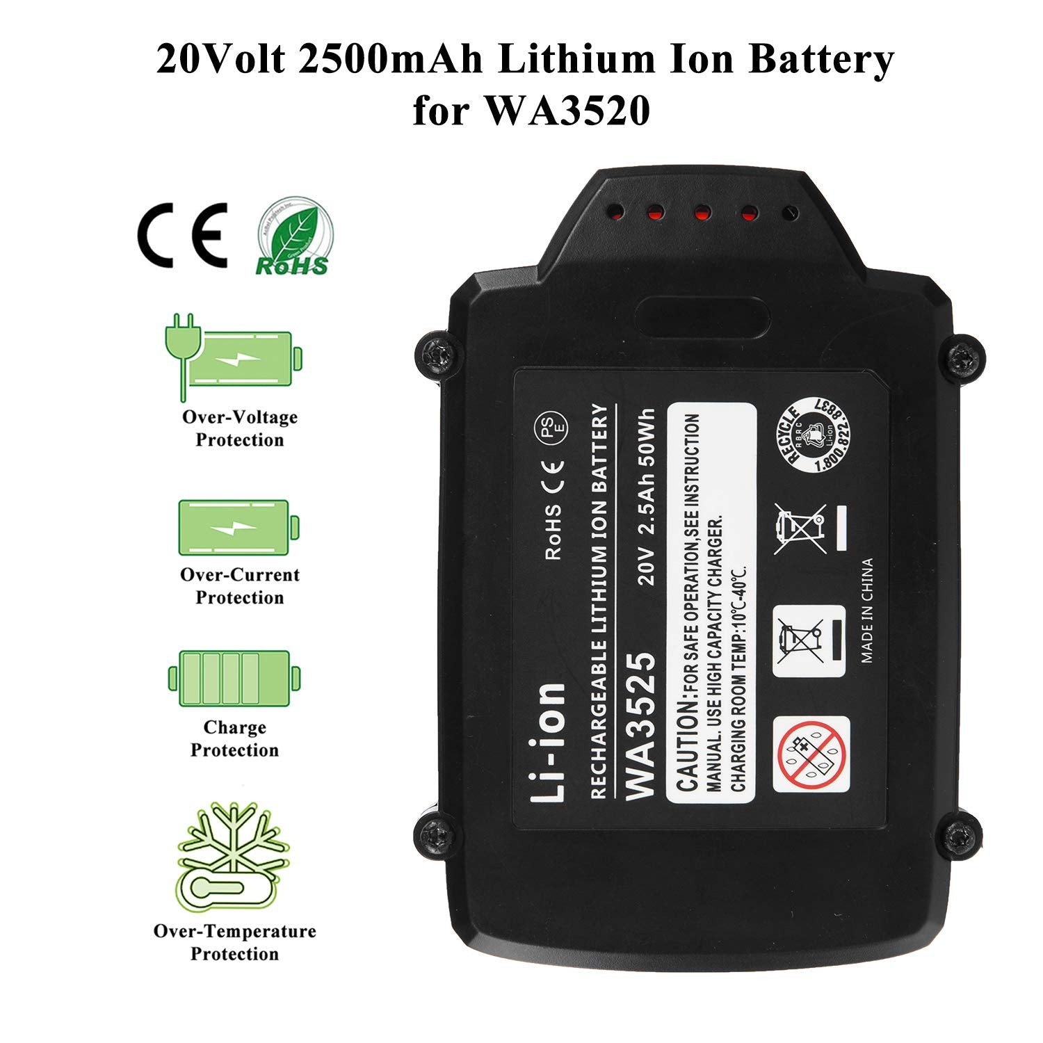 CELL9102 2Packs Replacement Battery 20V and Charger Starter Kit 3.0Ah Lithium Battery Compatible with Worx 20 Volt Cordless Power Tools
