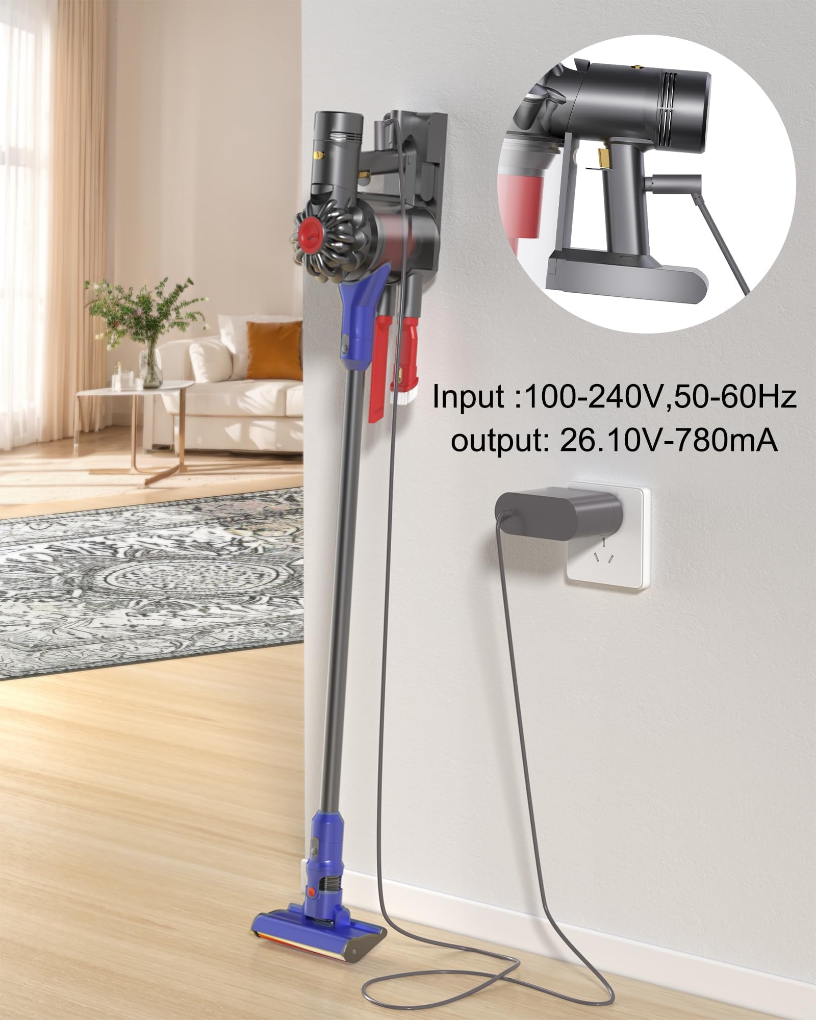 WUKUR 26.1V Charger Compatible with Dyson V8 V7 V6 & Car+Boat Models,NOT Compatible with Dyson V10/V11/V15, Replacement Power Cord Compatible with Dyson Cordless Vacuum Charger