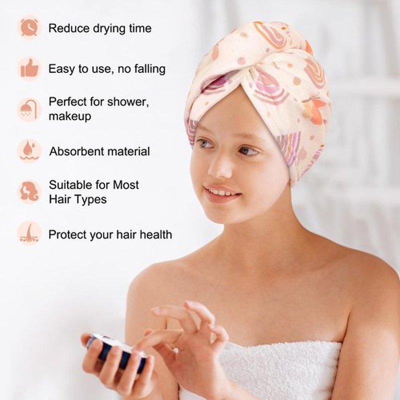 Basumee Microfiber Hair Towel Wrap for Kids 2 Pack Rapid Drying Hair Towel with Button Hair Turbans for Wet Hair Wraps Head Towel Wrap for Women and Girls