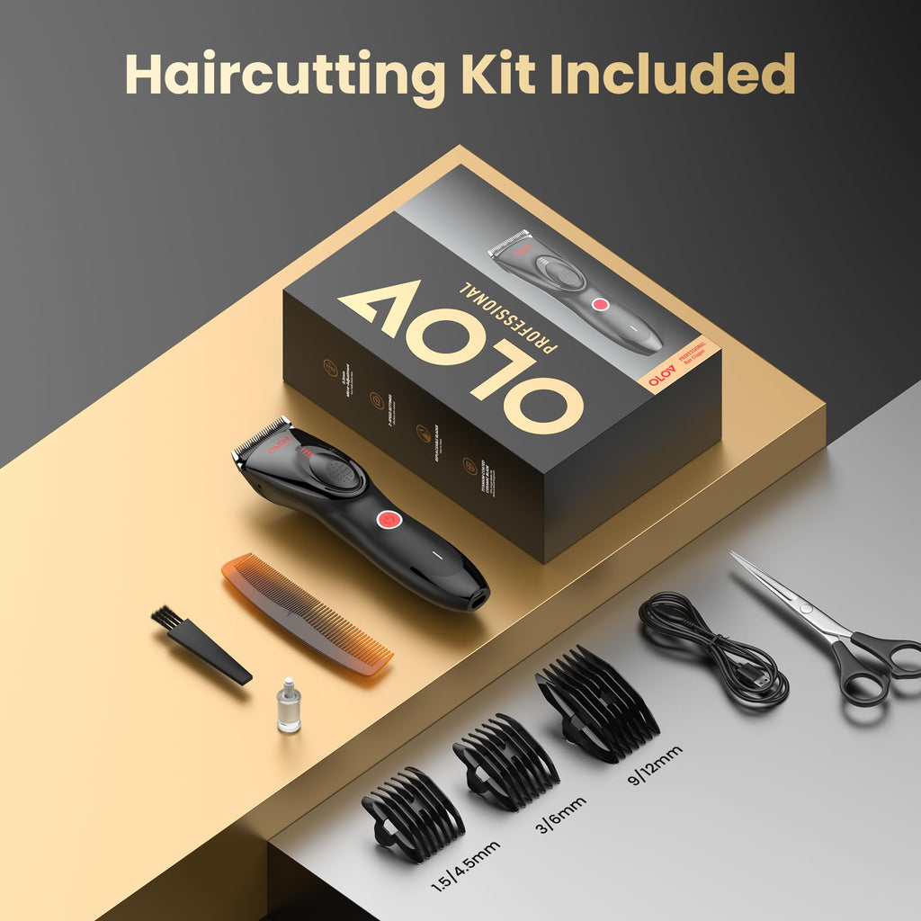 OLOV PROFESSIONAL Hair Clippers for Men, Cordless Hair Clipper Kit, Adjustable 4 Length Setting, 2-Speed Settings, Replaceable Ceramic Blade Heads, Rechargeable Hair Clippers for Family (Red)
