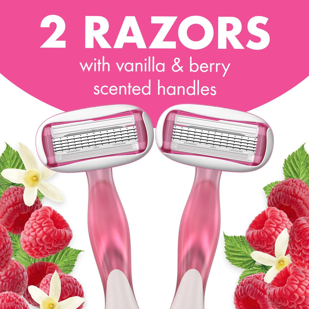 BIC Soleil 5 Escape Women's Disposable 5 Blade Razors, Vanilla and Berry Scented Handles, Comfort Shield, 2-Pack