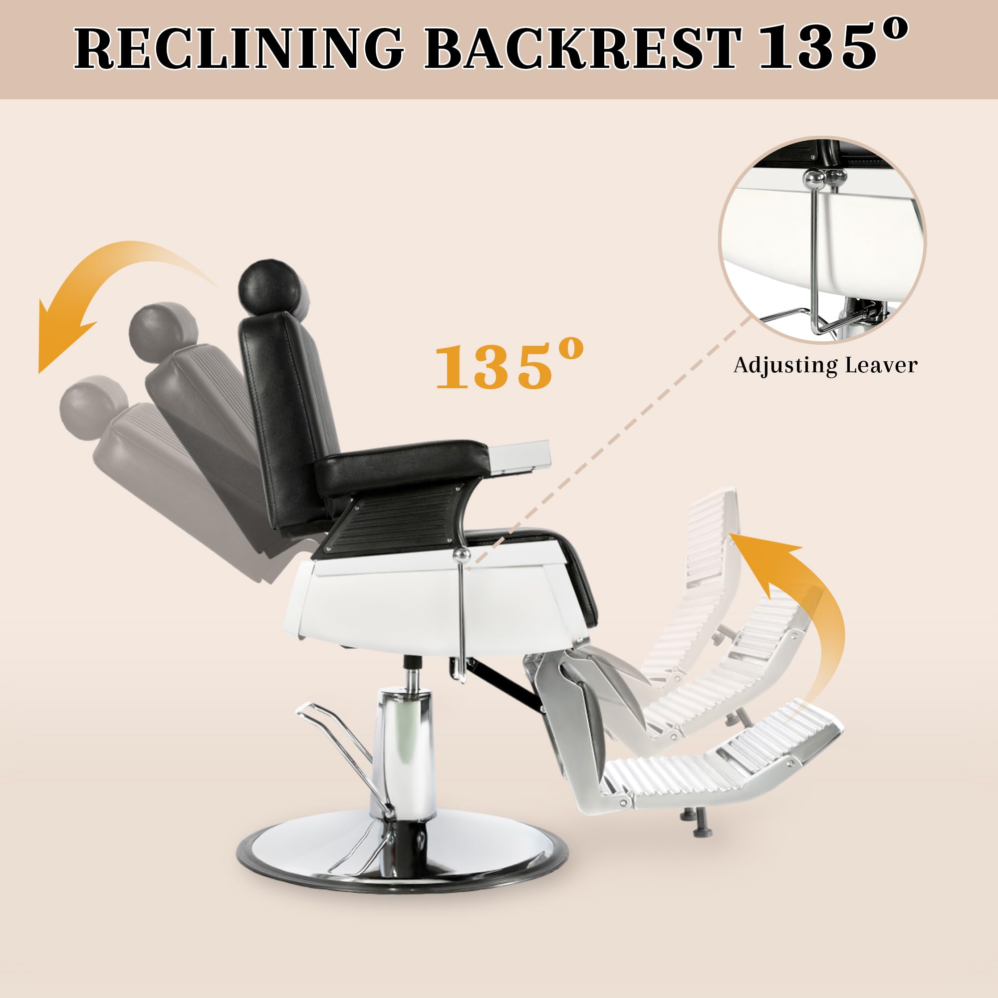 Hicomony Barber Chairs for Barbershop Heavy Duty, Professional Black Reclining Barber Salon Chair for Hair Stylist, Heavy Duty Beauty Shampoo Armchair for Salon Spa Home