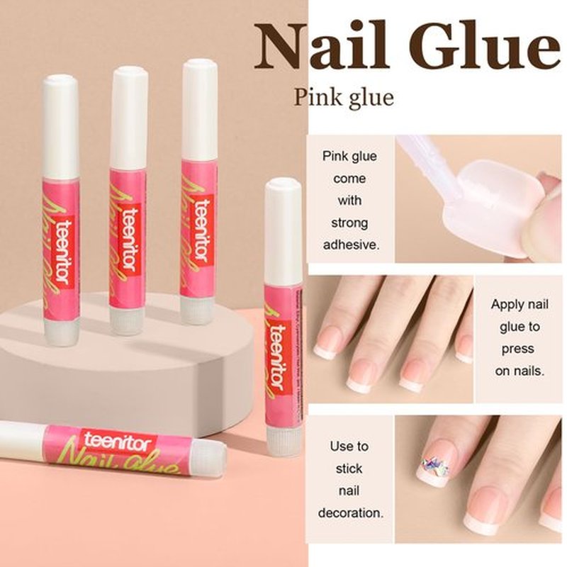 Teenitor Almond French Tip Black Press On Nails - Short, Medium Coffin Shapes - Glue On Nails Kit