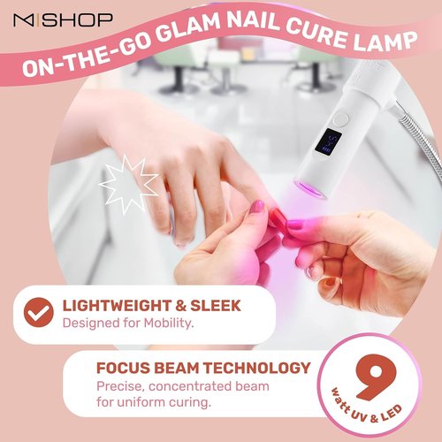M - GlamCure GO Nail Flash Cure Lamp with Focus Beam Technology, Touch Screen - LED & UV Nail Light - Curing Lamp for Gel Nails, Acrylic, Builder - Portable & Adjustable (Red)