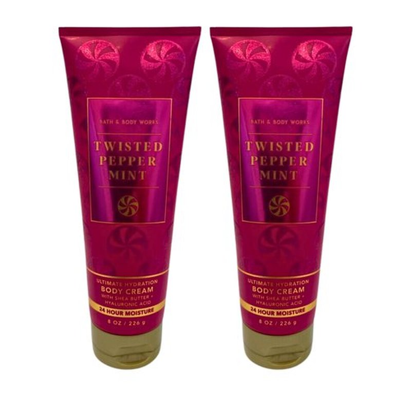 Bath & Body Works Ultra Shea Body Cream, 8oz Each, Pack of 2 (Twisted Peppermint)