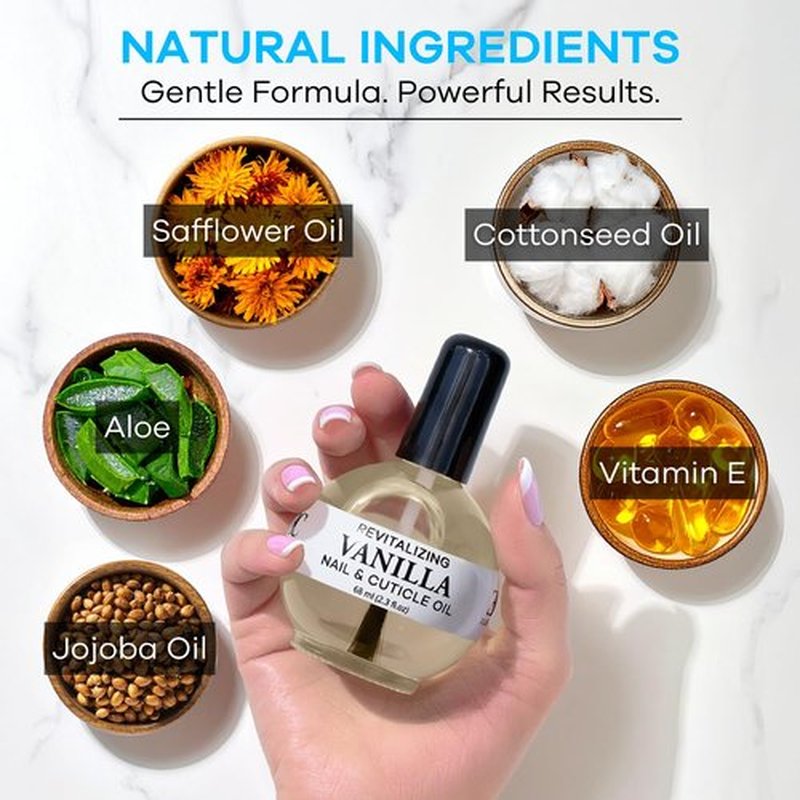 Ellie Chase Cuticle & Nail Care Oil - Moisturizing Vanilla Scent, Infused with Jojoba & Aloe, 2.3 Fl Oz