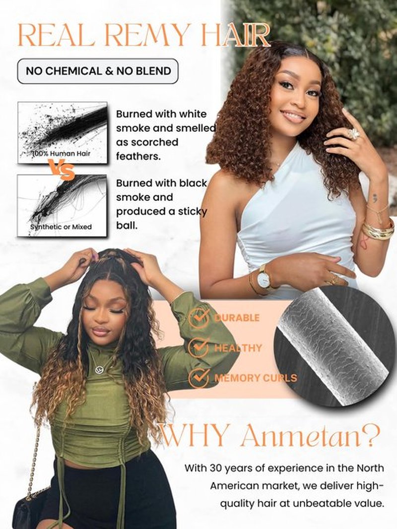 Anmetan 12A Ombre Human Hair Bundles Water Wave, Chestnut Ombre Brown 100% Remy Human Hair Curly 3 Bundle Wet and Wavy Thick 3 Tone Colored #T1B/2/30 Dark Roots Keep Soft After Washes 10 12 14 Inch