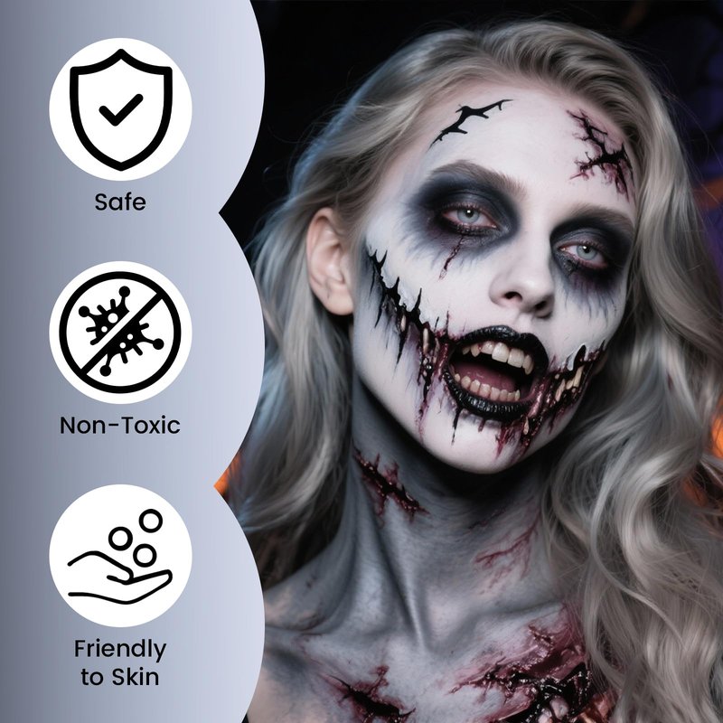 YBUETE Black White Grey Oil Based Face Paint Kit with Painting Brushes, Professional Full Coverage Greasepaint Halloween Face Painting Kit for Adult Cosplay Skeleton Monster Carnival Makeup