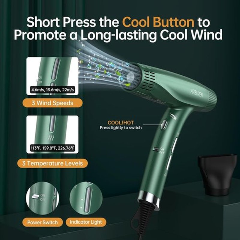 Skiennix Compact Negative Ion Hair Dryer - Lightweight, Foldable Design with Diffuser | Fast Drying for All Hair Types