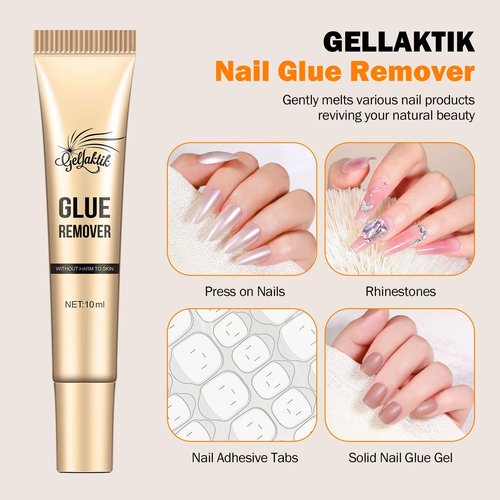 Gellaktik 10g*2 Nail Glue With 10g*2 Nail Glue Remover for Press On, Super Strong, Quick Drying, Long Lasting Adhesive for Fake Acrylic Nails & Tips, No UV Light Needed
