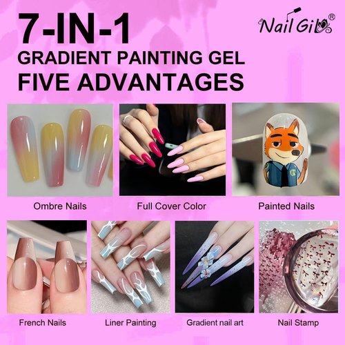 NAILGIL Paint Patting Gel Polish Palette, 9 Colors Summer Neon Painting Nail Art Ombre Nail Gradient Sponge Gel Blush Blooming for Pigment Pat Aura Nails, French Manicure- D