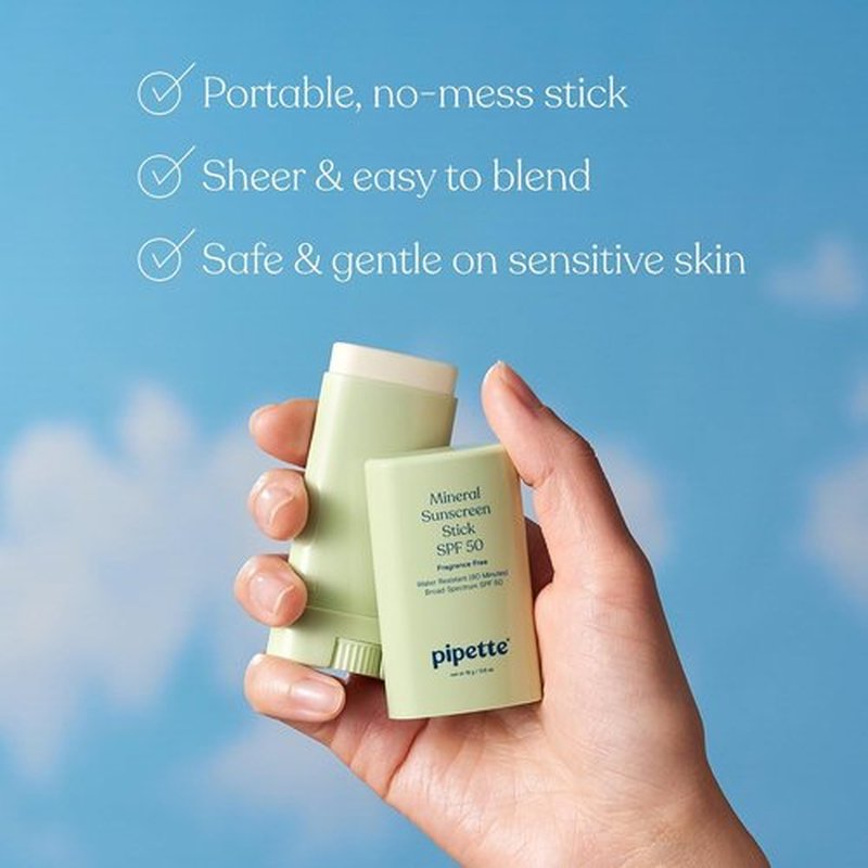 Pipette Baby Mineral Sunscreen Stick SPF 50 - Water-Resistant Zinc Oxide Formula | 0.6 oz Travel Size for Kids