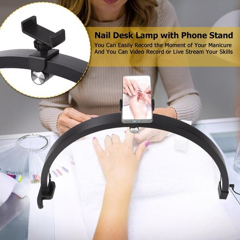 Small nail lamp for desk, half moon light for nail desk with Touch Control, Portable half moon nail lamp with Phone Holder (Black)