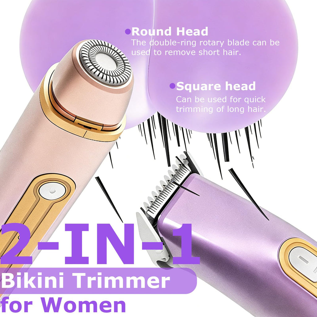 Bikini Trimmer for Women, 2 in 1 Dual Electric Razor for Women, Rechargeable Wet/Dry Shaver, Waterproof Painless Groomer for Shaving Face Underarm Leg Arm Body
