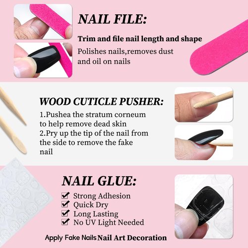 Lifextol 240pc Black Coffin Press on Nails Short Fake Nails Press ons for Women Acrylic Nail Presson Nail&Glue Tabs, Short Black Fingernails Coffin False Fingernail Tip Stick on Artificial Fingernail