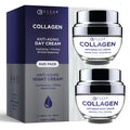 Clear Beauty Collagen Day & Night Face Moisturizer - Dermatologist Tested, Anti Aging Korean Skin Care - Plumping Hydration, Elasticity Support, Silky Finish - Vegan, Clean Beauty - Duo Pack