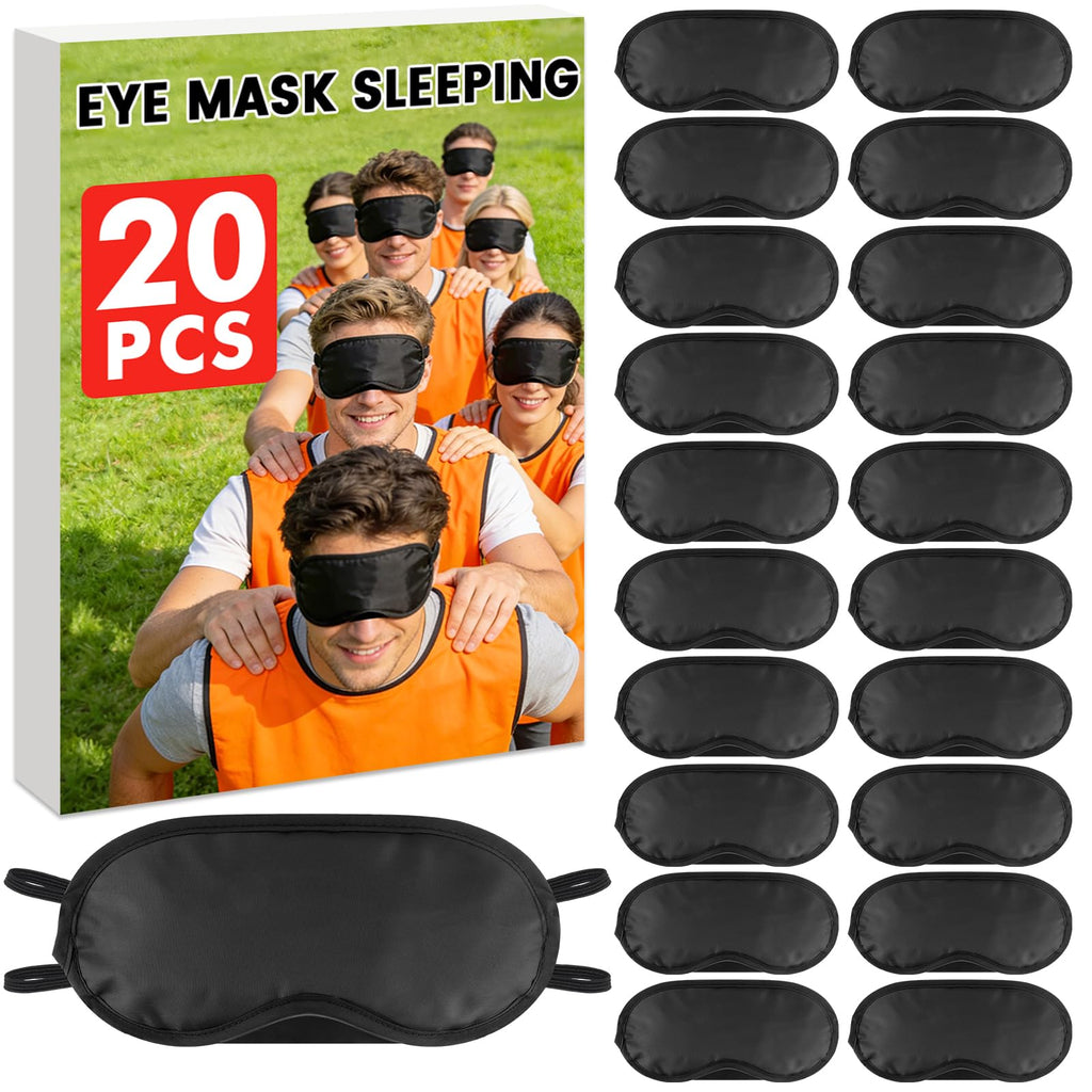 UGODAR 20 PCS Sleep Eye Masks Blindfolds - Light-Tight with Nose Pad & Adjustable Strap, Bulk Comfortable Breathable Party Supplies for Team Building Travel, Black Eye Cover for Women Men