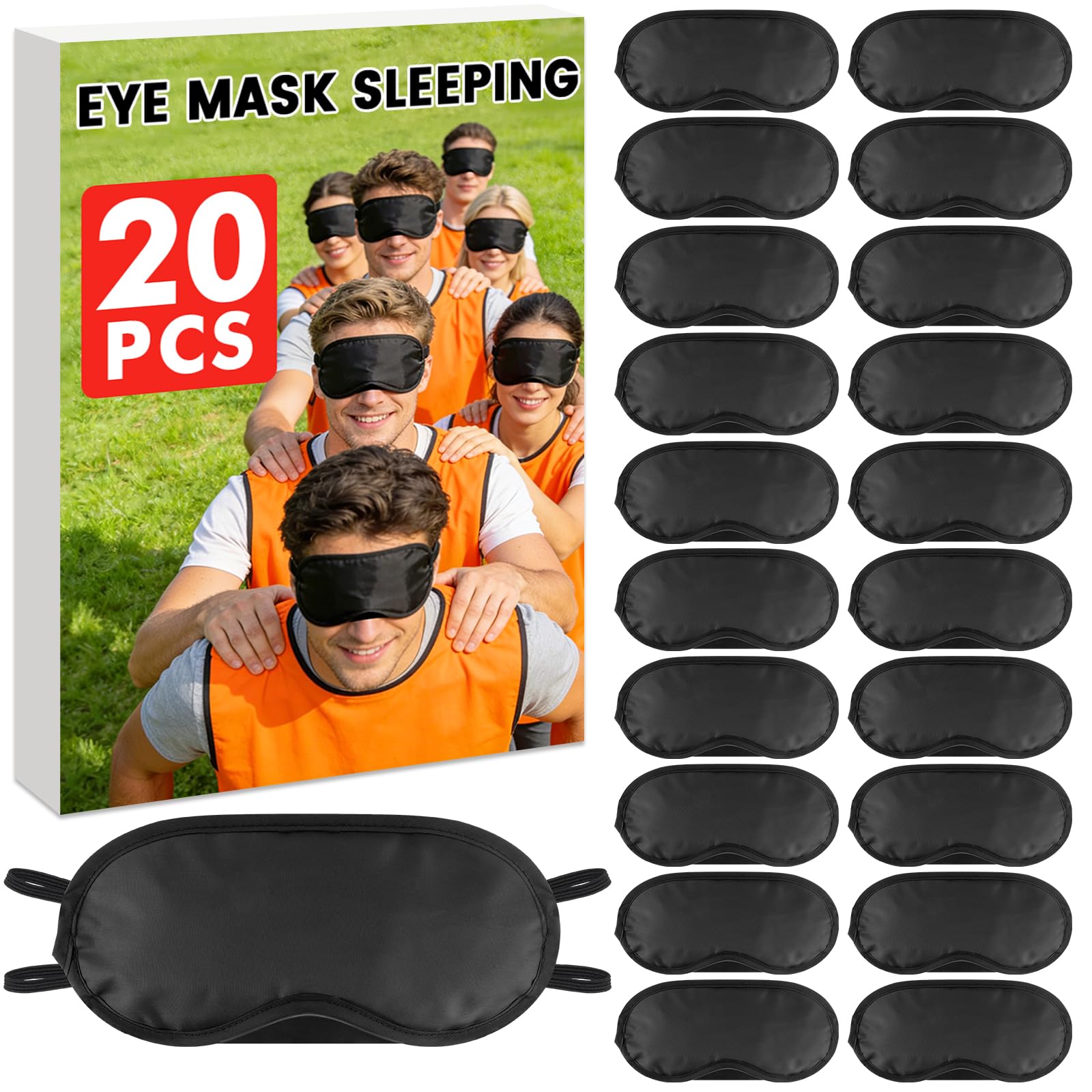 UGODAR 20 PCS Sleep Eye Masks Blindfolds - Light-Tight with Nose Pad & Adjustable Strap, Bulk Comfortable Breathable Party Supplies for Team Building Travel, Black Eye Cover for Women Men