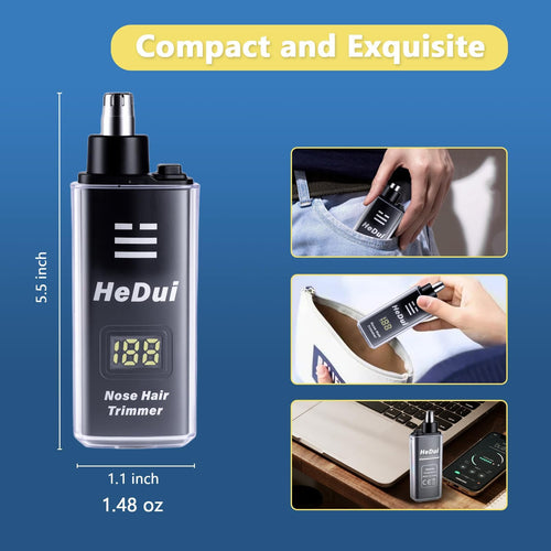 20 Pack Nose Hair Trimmer for Men and Women USB Rechargeable with Digital Display Nose and Ear Trimmer for Men Dual Edge Rotating Blades Easy Clean Detachable Head Compact and Travel Friendly
