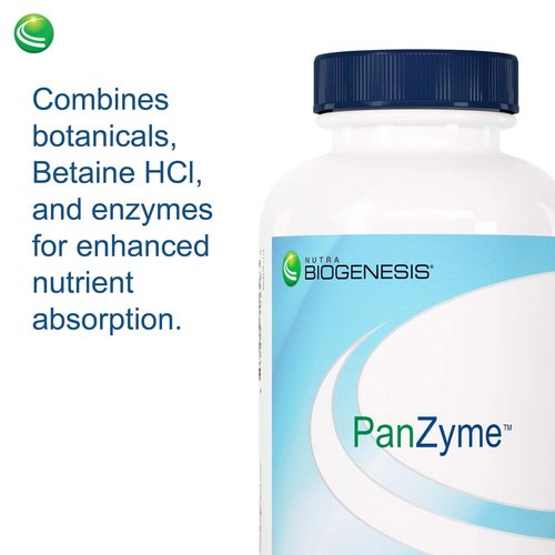Nutra Biogenesis PanZyme - Betaine HCL with Pepsin, Pancreatin, Lipase and Protease, Cellular Energy, Nervous System and Metabolic Health Support - 180 Capsules