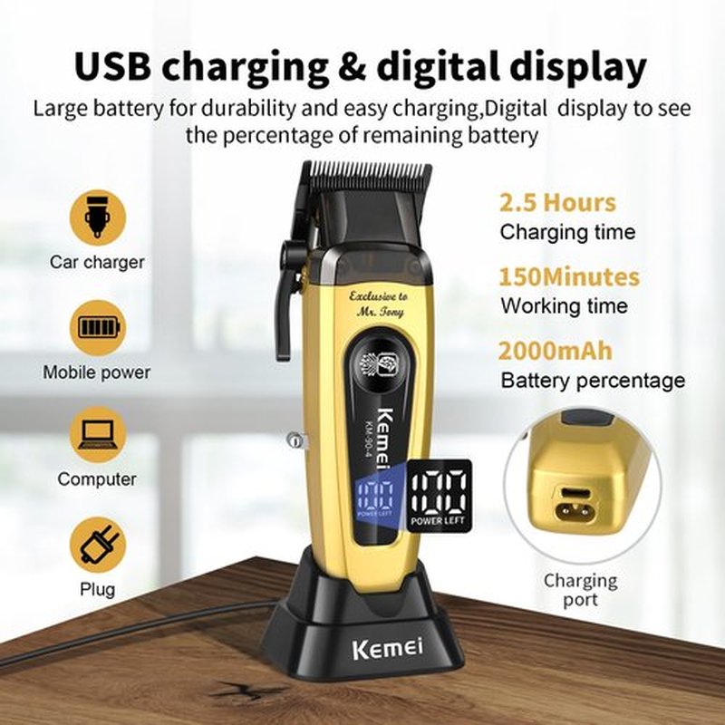 KEMEI KM-90-4 Professional Hair Clipper for Men Cord/Cordless Hair Cutting Kits, Hair & Beard Trimmer, Adjustable Blade Barber Clippers with USB Rechargeable, Gift for Men