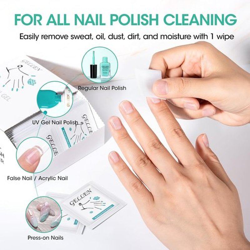 GELLEN Nail Cleanser Pads - 200 Pack Alcohol Prep Wipes for Tacky Residue Removal | Lint-Free & Travel-Friendly