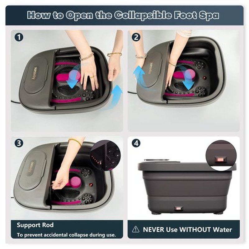 Aqvesane Collapsible Foot Bath, Foot Spa Bath Massager with Heat, Bubble, Remote Control, Temperature Control, 3 Pedicure Attachments, Feet Soaking Tub for Stress Relief