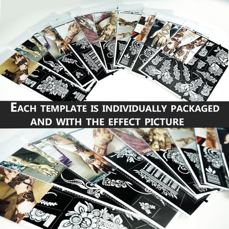 PPVWEY 10 Sheets Henna Tattoo Stencils 10 Pair Arm Hand Henna Tattoo Template Temporary Indian Arabian Glitter Airbrush Tattoo Stickers for Face Body Paint DIY (Black-1)