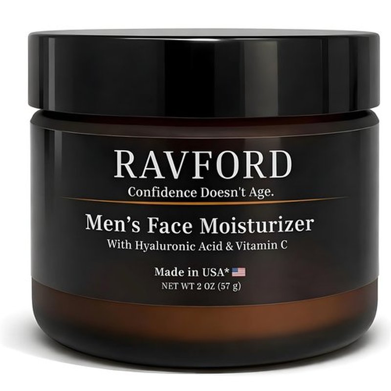 RAVFORD Men’s Face Moisturizer – Matte Finish, Fast-Absorbing, Non-Greasy Hydrating Cream for Dry & Aging Skin with Hyaluronic Acid, Vitamin C, Niacinamide & Aloe Vera – Unscented, Made in USA, 2 oz