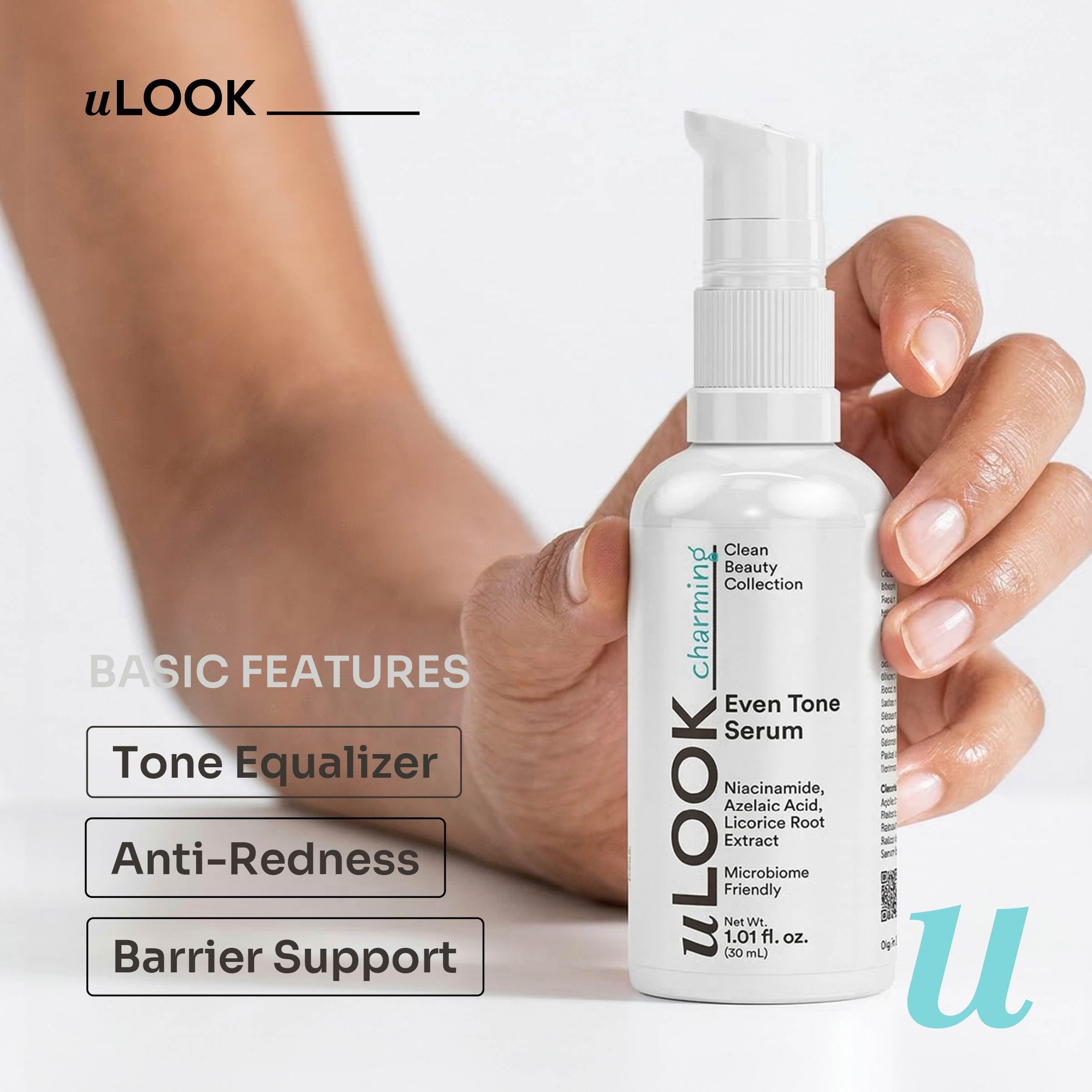 uLOOK Even Tone Serum 30 mL / 1.01 fl oz – Niacinamide, Azelaic Acid & Licorice Root Extract – Uneven Tone Support – Flora Friendly