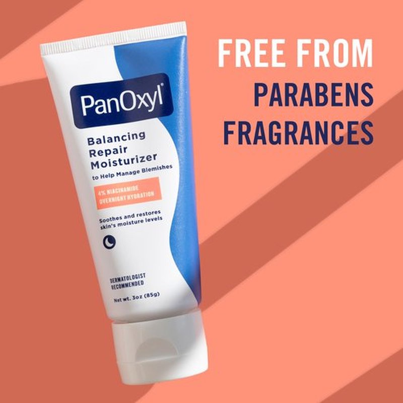 PanOxyl PM Balancing Repair Moisturizer with Niacinamide, Ceramides and Cica, Hydrating Face Moisturizer, Acne Prone Skin and Dry Skin, Non-Comedogenic Night Face Moisturizer, 3 oz