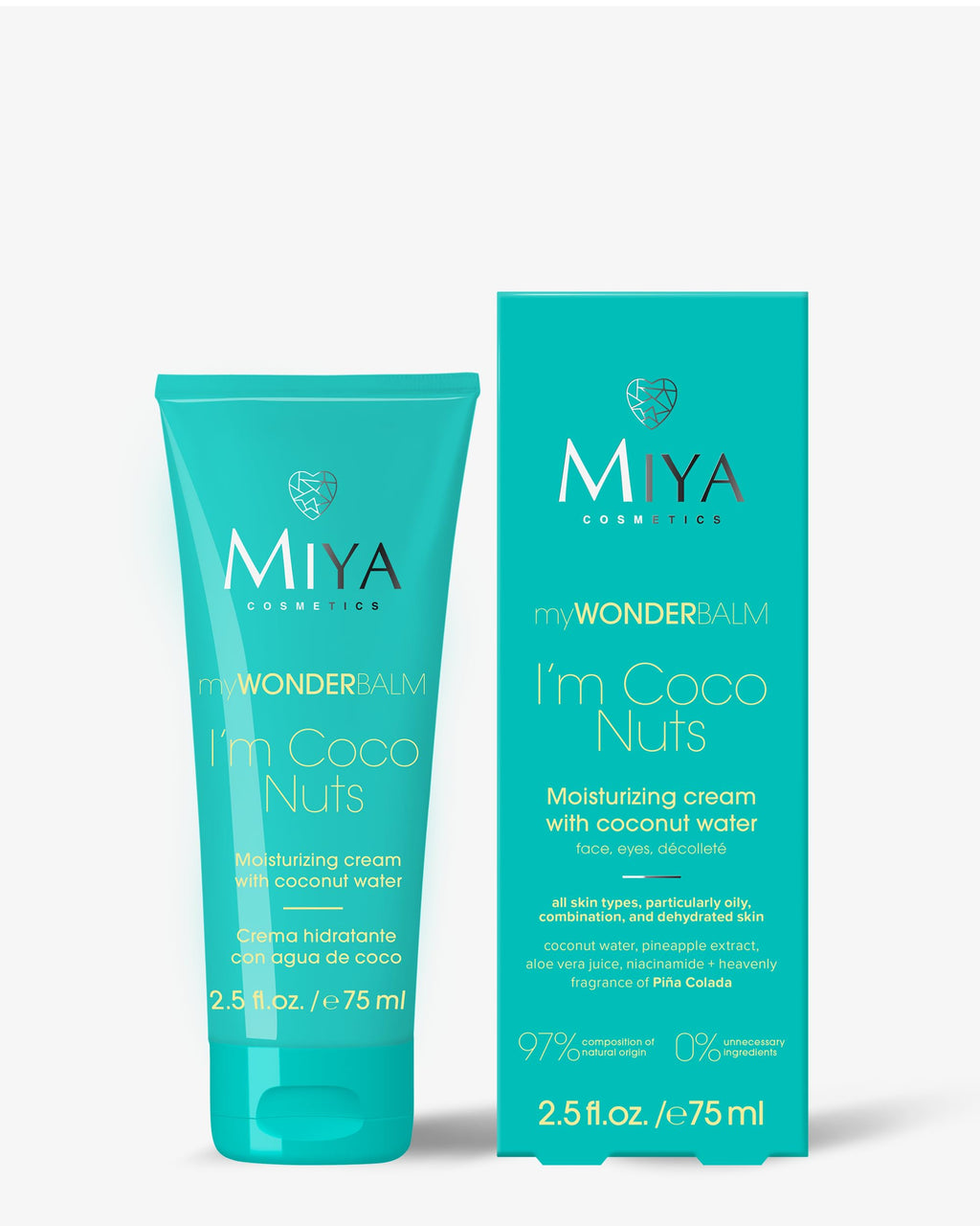 MIYA Cosmetics Coconut Water Moisturizing Face Cream – Hydrating Vegan Daily Moisturizer for Dry Skin – myWONDERBALM I'm Coco Nuts – 2.5 oz