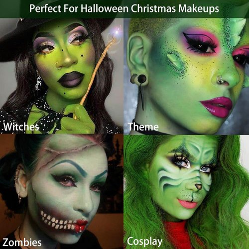 Afflano Green Eyeshadow Palette Christmas Makeup Gift, Multichrome Red Green Eyeshadow Palette High Pigmented, Emerald Forest Glitter green Eye Shadow White Black Lime Teal Blue Witch FX Xmas Makeup